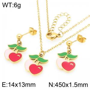Fashion Cherry Red Necklace Stud Earrings Set Clavicle Chain Cute Exquisite Cherry Jewelry Set for Women - KS225972-Z