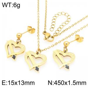 Fashionable Gold Plated Piercing Through the Heart Necklace Earrings Arrow Jewelry Set - KS225973-Z