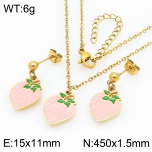 Cute Pink Strawberry-shaped Pendants Stainless Steel Charming Fruit Inspired Accessories Necklaces Earrings Jewelry Set - KS225974-Z