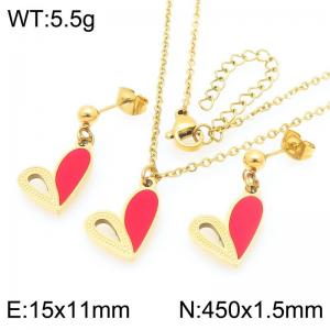 Enchanting Gold Plated Heart Red Jewelry Set  A Symphony of Love and Elegance Jewelry Set - KS225975-Z