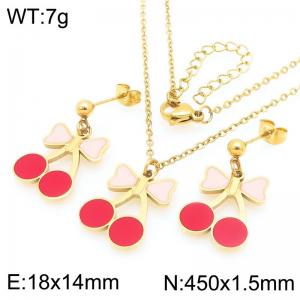 Sweetheart Gold Plated Cherry Jewelry Set Trendy Vibes Galore Pink Bow - KS225976-Z