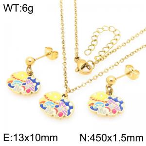 Bohemia Charm Colorful Oil Drop Design Mushroom Pendant Stainless Steel Earrings Necklace Fashion Jewelry Sets - KS225977-Z
