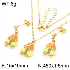 Bohemia Charm Yellow Oil Drop Design Mushroom Pendant Stainless Steel Earrings Necklace Fashion Jewelry Sets - KS225978-Z