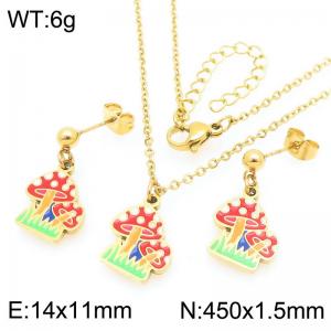 Bohemia Charm Colorful Oil Drop Design Mushroom Pendant Stainless Steel Earrings Necklace Fashion Jewelry Sets - KS225979-Z