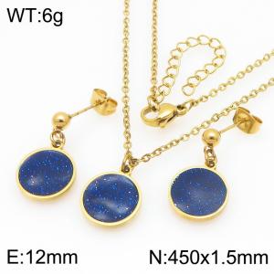 Creative Stainless Steel Women's Dangle Earrings Neckalce Blue Stone Charm Trend Jewelry Sets - KS225988-Z