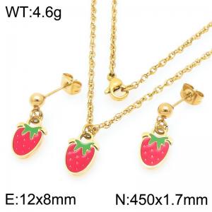 Boho Strawberry Jewelry Sets for Women Gold Color Stainless Steel Earrings & Neckalce - KS225992-Z