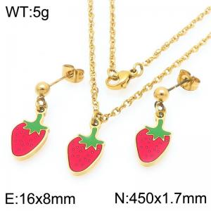 Boho Strawberry Jewelry Sets for Women Gold Color Stainless Steel Earrings & Neckalce - KS225993-Z