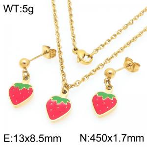 Boho Strawberry Jewelry Sets for Women Gold Color Stainless Steel Earrings & Neckalce - KS225999-Z