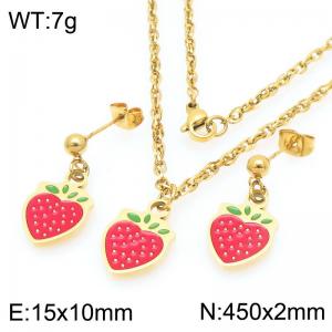 Boho Strawberry Jewelry Sets for Women Gold Color Stainless Steel Earrings & Neckalce - KS226000-Z