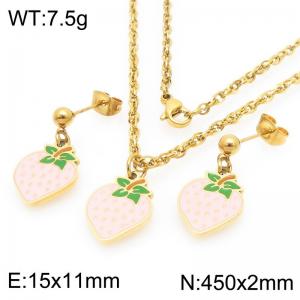 Boho Strawberry Jewelry Sets for Women Gold Color Stainless Steel Earrings & Neckalce - KS226005-Z