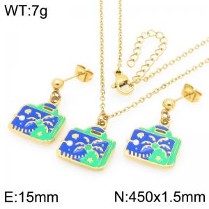 Creative Gold Color Stainless Steel Jewelry Sets For Women Punk Earrings & Neckalce - KS226008-Z