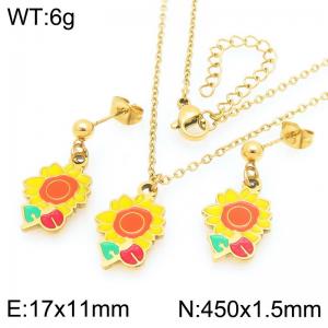 Creative Gold Color Stainless Steel Jewelry Sets For Women Punk Earrings & Neckalce - KS226011-Z