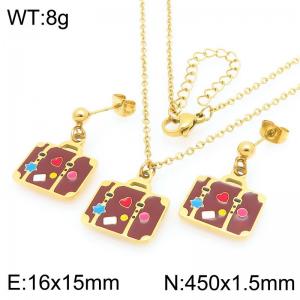 Creative Gold Color Stainless Steel Jewelry Sets For Women Punk Earrings & Neckalce - KS226013-Z