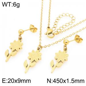 Creative Gold Color Stainless Steel Jewelry Sets For Women Punk Flower Earrings & Neckalce - KS226014-Z