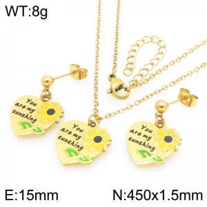 Creative Gold Color Stainless Steel Jewelry Sets For Women Punk Love Charms Earrings & Neckalce - KS226020-Z