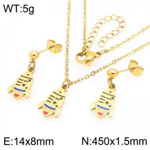 Creative Gold Color Stainless Steel Jewelry Sets For Women Punk Earrings & Neckalce - KS226021-Z