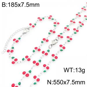 Boho Cherry Charm Jewelry Sets Women's Stainless Steel Bracelet & Necklace - KS226028-Z