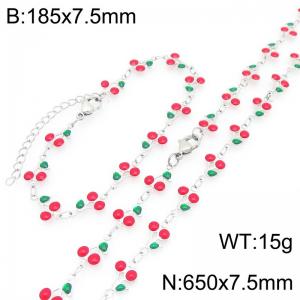 Boho Cherry Charm Jewelry Sets Women's Stainless Steel Bracelet & Necklace - KS226030-Z