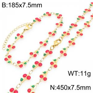 Boho Cherry Charm Jewelry Sets Women's Gold Color Stainless Steel Bracelet & Necklace - KS226031-Z