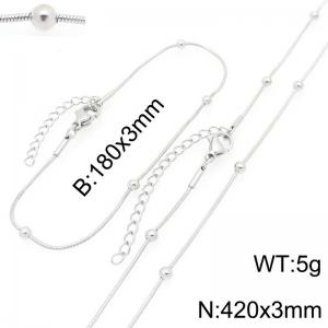 Simple and stylish stainless steel 180 × 3mm&420 × 3mm bead separated snake bone chain lobster buckle charm silver set - KS226038-ZJZL