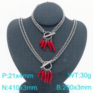 Elegant Link Jewelry Sets for Women Adorned with Chili  Charms Stainless Steel Bracelet & Neckalce - KS226063-Z