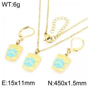Fashion stainless steel colored coffee cup earrings and necklace two-piece set - KS226064-Z