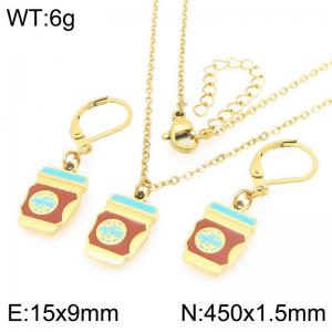 Fashion stainless steel colored coffee cup earrings and necklace two-piece set - KS226065-Z