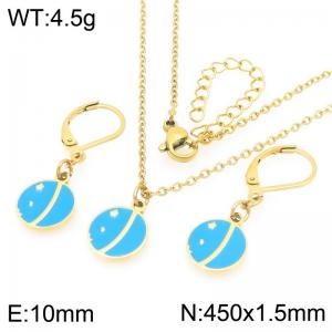 Fashion stainless steel colored round earrings and necklace two-piece set - KS226068-Z