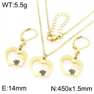 Fashion stainless steel hollow heart-shaped and dog paw earrings and necklace two-piece set - KS226070-Z