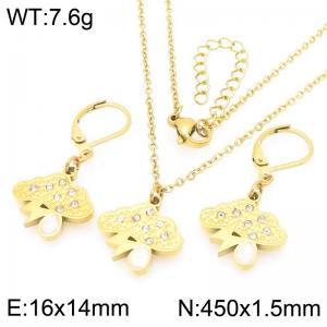 Fashion stainless steel diamond inlaid pearl weather earrings and necklace two-piece set - KS226072-Z