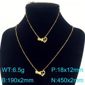 Fashion stainless steel diamond studded heart-shaped earrings and necklace two-piece set - KS226079-Z