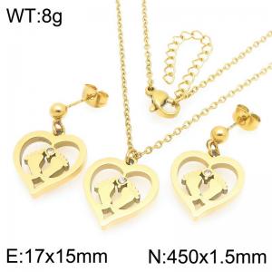 Fashion stainless steel heart and diamond studded sole earrings and necklace two-piece set - KS226082-Z