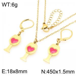 Personalized design stainless steel colored heart-shaped high footed cup earrings necklace two-piece set - KS226092-Z