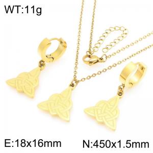 Personalized design triangle earrings necklace with interwoven stainless steel lines, two-piece set - KS226099-Z