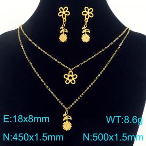 Personalized design stainless steel daisy earrings necklace two-piece set - KS226101-Z