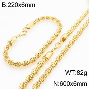 Fashion personality stainless steel 220 × 6mm&600 × 6mm creative special Fried Dough Twists chain lobster clasp jewelry quality gold two-piece set - KS226183-ZJZL
