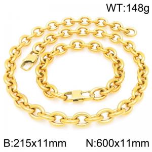 Fashion Jewelry Set Gold Plated Stainless Steel Chunky Oval Chain Charm Bracelet Necklaces for Women Men - KS226334-Z