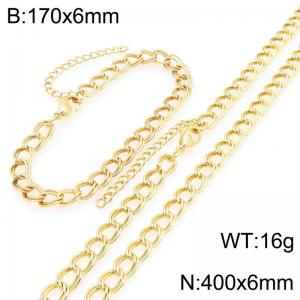 Simple and personalized stainless steel 170 × 6mm&400 × 6mm creative double loop chain lobster buckle temperament gold set - KS226585-ZJZL