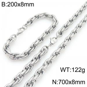 8mm Silver Multi-layer Stainless Steel Jewelry Set For Men and Women, 70cm Necklace 20cm Bracelet - KS226831-Z
