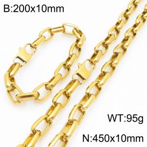 10mm Gold Rectangular Chain Stainless Steel Jewelry Set For Men, 45cm Necklace 20cm Bracelet - KS226851-Z