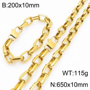 10mm Gold Rectangular Chain Stainless Steel Jewelry Set For Men, 65cm Necklace 20cm Bracelet - KS226855-Z