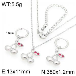 European and American fashion personality stainless steel creative fruit series three-dimensional cherry temperament silver 2-piece set - KS226905-GC
