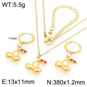 European and American fashion personality stainless steel creative fruit series three-dimensional cherry temperament gold 2-piece set - KS226906-GC