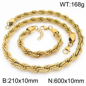 Simple and personalized stainless steel 210 × 10m&m600 × 10mm Fried Dough Twists chain lobster clasp charm gold set - KS226943-Z
