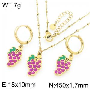 European and American fashion personality stainless steel creative fruit series grape pendant temperament gold earrings&necklace set - KS226946-Z