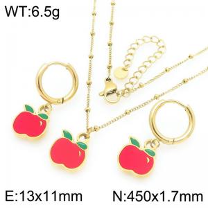 European and American fashion personality stainless steel creative fruit series apple pendant temperament gold earrings&necklace set - KS226947-Z