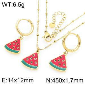 European and American fashion personality stainless steel creative fruit series watermelon pendant temperament gold earrings&necklace set - KS226948-Z