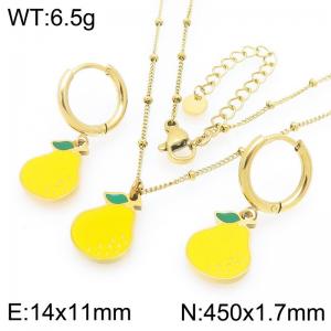 European and American fashion personality stainless steel creative fruit series snow pear pendant temperament gold earrings&necklace set - KS226950-Z