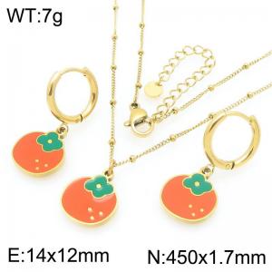 European and American fashion personality stainless steel creative fruit series persimmon pendant temperament gold earrings&necklace set - KS226951-Z