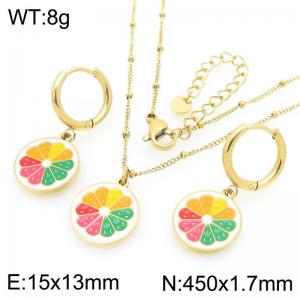 European and American fashion personality stainless steel creative fruit series orange pendant temperament gold earrings&necklace set - KS226952-Z